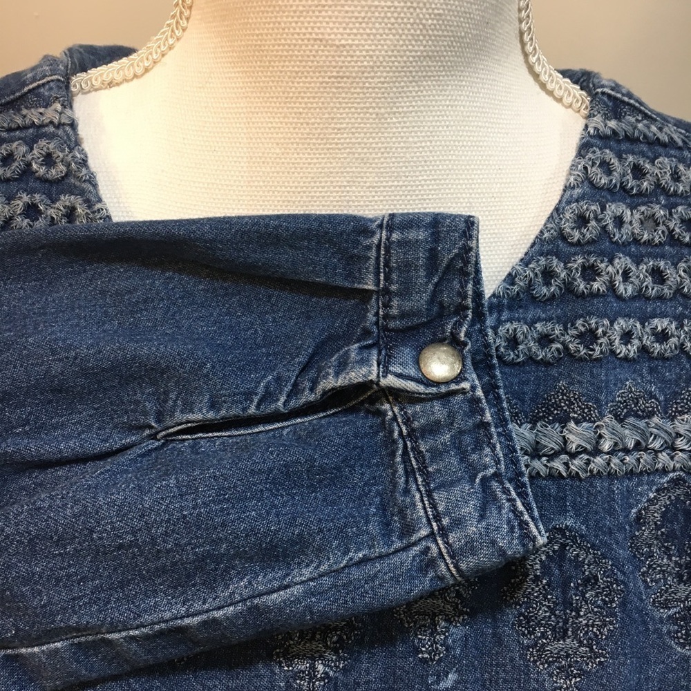 TopShop Moto Embroidered Denim Smock Dress - Picture 7 of 8